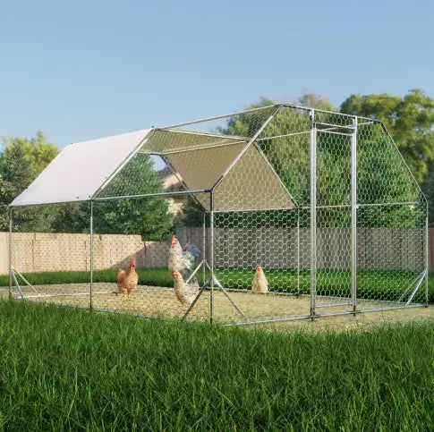10 Ft. X 13 Ft. Galvanized Large Metal Walk In Chicken Coop Cage Farm Poultry Run Hutch Hen House ITDinos®