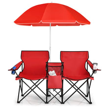 Load image into Gallery viewer, Goplus Double Camping Chair with Umbrella Folding Loveseat Chairs w/Canopy Shade Carrying Bag Table Cup Holder Portable Beach Chairs Outdoor Picnic Patio (Red) ITDinos®
