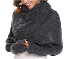 Lade das Bild in den Galerie-Viewer, Knitted Yarn Scarf with Sleeves and Shawl Design
