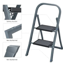 Lade das Bild in den Galerie-Viewer, 2 Step Ladder, Step Stool For Adults, Folding Step Stool With Wide Anti-Slip Pedal, Sturdy Steel Ladder
