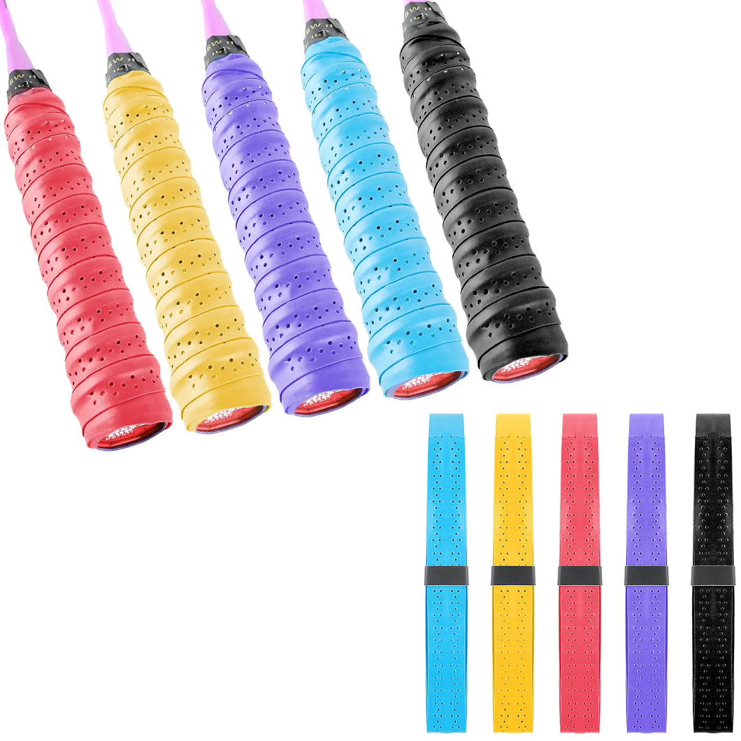 Gjinxi 5Pcs Tennis Racket Grip Tape Lightweight Cushion Overgrip Racket Anti-Slip Precut Handle Wrap Perforated Super Absorbent Grips with Finish Tape Badminton Picklebal Dry Feel Cushion Grip ITDinos®