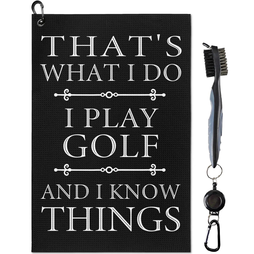 Golf Towel Funny Golf Towels for Golf Bags for Men Women with Clip CarabinerMicrofiber Waffle Pattern Disc Golf Towel Rag Golf Accessories Gifts for Men Women(Towel+Brush)
