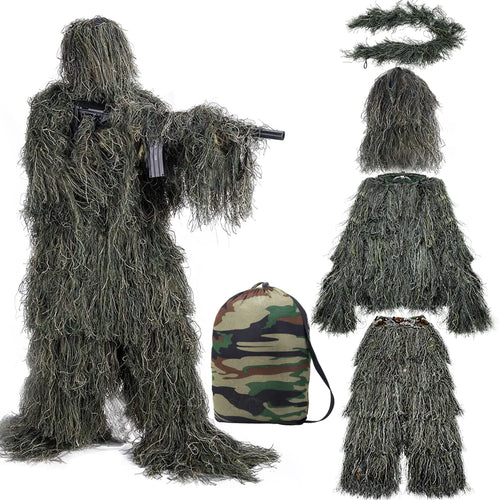 LATOLINON Ghillie Suit 5 in 1 3D Camouflage Hunting Suit Clothes Woodland Gilly Suit Hooded Gillies Suits for Men Hunting Hallowee Costume ITDinos®