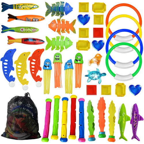 Jasonwell Pool Diving Toys Games - 42PCS Swimming Pool Toys with Dive Sticks and Rings Underwater Treasures Torpedo Bandits Fish Toys etc Fun Water Swim Toys for Boys Girls Adults Kids Teens ITDinos®