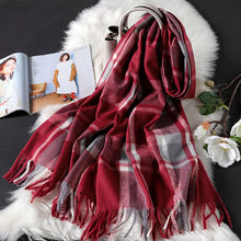Load image into Gallery viewer, Chic Plaid Long Fringe Shawl
