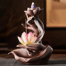 Load image into Gallery viewer, Lotus Waterfall Incense Burner in Purple Clay Ceramic ITDinos®
