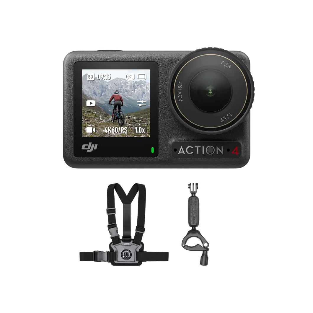 DJI Osmo Action 4 Motorcycling/Mountain Cycling Combo Action Camera 4K with 155º FOV 1/1.3-Inch Sensor Stabilization with Chest Strap Mount Waterproof Action Camera for Travel Outdoor Sports