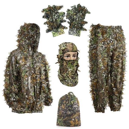 Ghillie Suit Gilly Hunting Suits Pants 3D Leaf Camo Leafy Hat Gloves ITDinos®