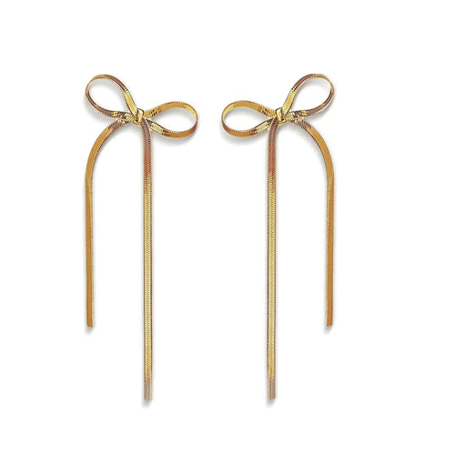 Gold Bow Earrings Long Chain Bow Dangle Drop Tassel Lightweight Jewelry Gift14K Statement Fashion Bow Dangle Earrings for Women. ITDinos®
