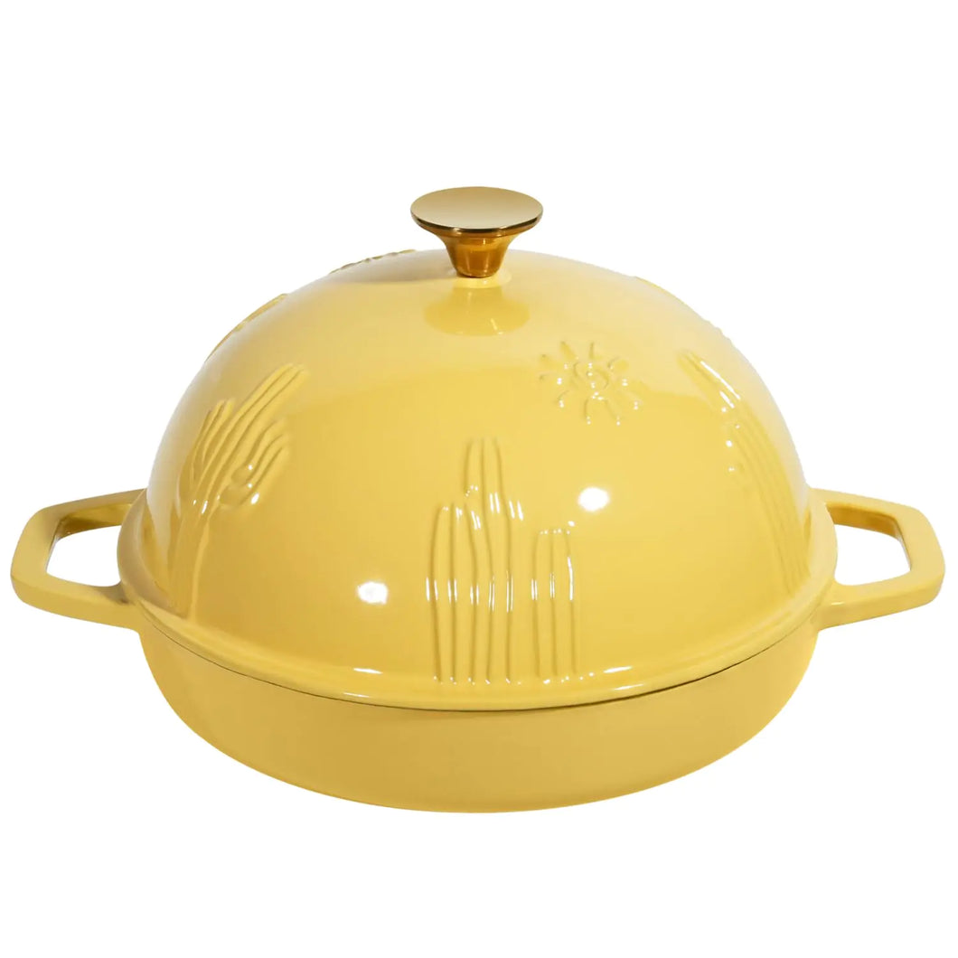 Flavehc Bread Oven Cast Iron Bread Dutch Oven with Cloche Lid for Bread Baking Yellow Enameled Cast Iron Bread Oven with Dome Lid for Sourdough 5 qt