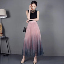 Load image into Gallery viewer, High-Waisted Pleated Skirt with Gradient Mesh Design
