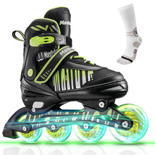 Load image into Gallery viewer, Inline Skates for Girls Boys Kids 4 Size Adjustable Inline Skates with Light Up Wheels Fun Illuminating Roller Skates for Beginners Youth Toddlers (Small - Green)
