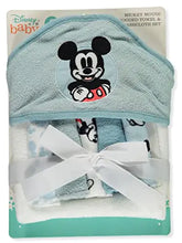 Load image into Gallery viewer, Cudlie Accessories Disney Baby Mickey Mouse Hooded Towel with 5 Piece Washcloth Set Cool Style Print GS71795 Blue One Size ITDinos®
