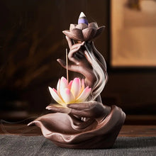 Load image into Gallery viewer, Lotus Waterfall Incense Burner in Purple Clay Ceramic ITDinos®
