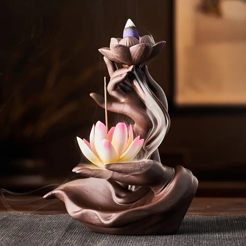Lotus Waterfall Incense Burner in Purple Clay Ceramic ITDinos®