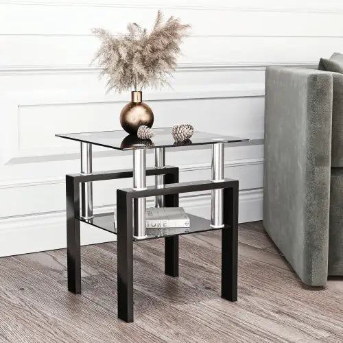 1-Piece Modern Tempered Glass Tea Table Coffee Table End Table, Square Table For Living Room, Black ITDinos®