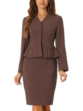 Lade das Bild in den Galerie-Viewer, Allegra K Business Suit Sets for Womens 2 Piece Outfits Collarless Peplum Blazer Formal Pencil Skirt Suit Medium Brown ITDinos®
