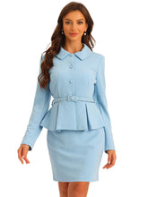 Lade das Bild in den Galerie-Viewer, Allegra K Two Pieces Suits for Womens Business Peplum Blazer Jacket Mini Pencil Skirt Sets Large Light Blue ITDinos®
