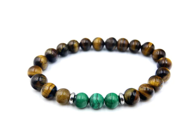 Elegant Malachite Tiger Eye Bead Bracelet