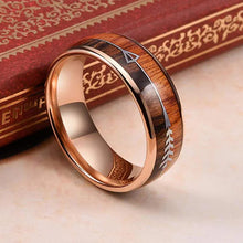 Load image into Gallery viewer, Fishbone Tungsten Wedding Ring with Wood Inlay ITDinos®
