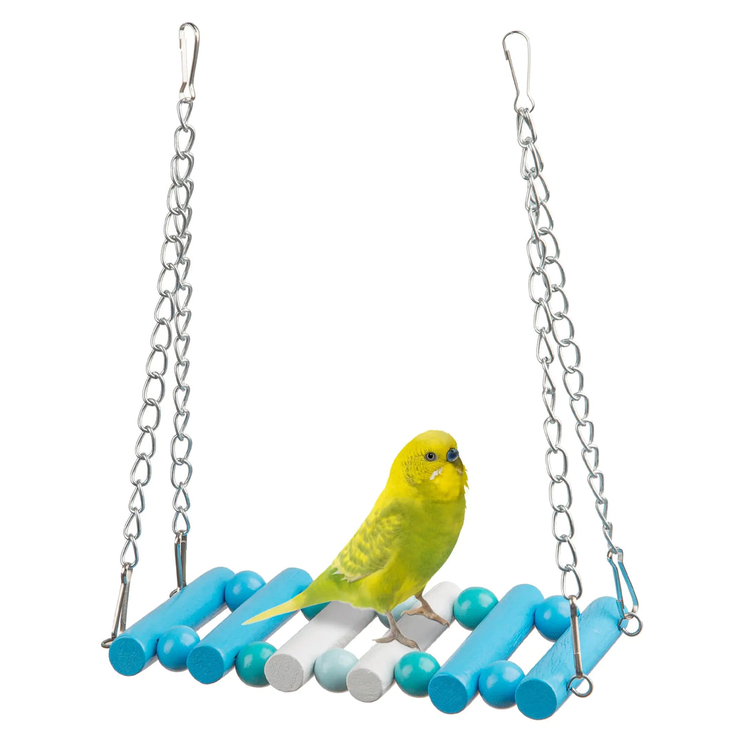 Bird Swing Parakeet Swing Parrot Perch Stand Natural Wooden Swing Hanging Toys for Budgerigar Parakeet Conure Cockatiel Mynah Love Birds Finches (Blue) ITDinos®