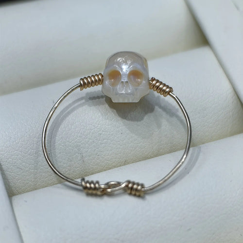 Natural Freshwater Pearl Skull 14k Gold Ring ITDinos®