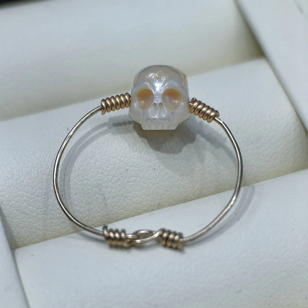 Natural Freshwater Pearl Skull 14k Gold Ring ITDinos®