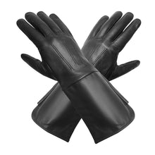 Load image into Gallery viewer, M&amp;H Since 1978 Leather Gloves - Mens Leather Gauntlets – Medieval Renaissance &amp; Steampunk Cosplay Gloves for Swordsmen - Fantasy Roleplay (BLACK S) ITDinos®
