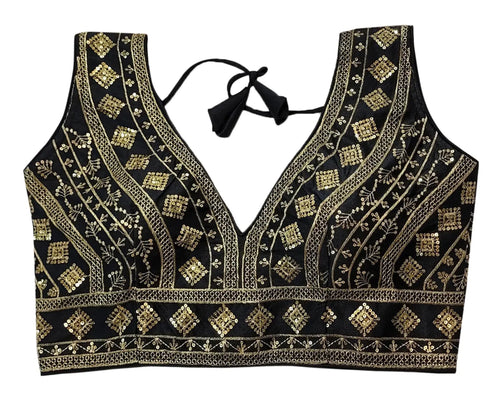 IMTRA FASHION Indian Readymade Tussar Silk Saree Blouse for Women Crop Top Choli-Black-36 ITDinos®