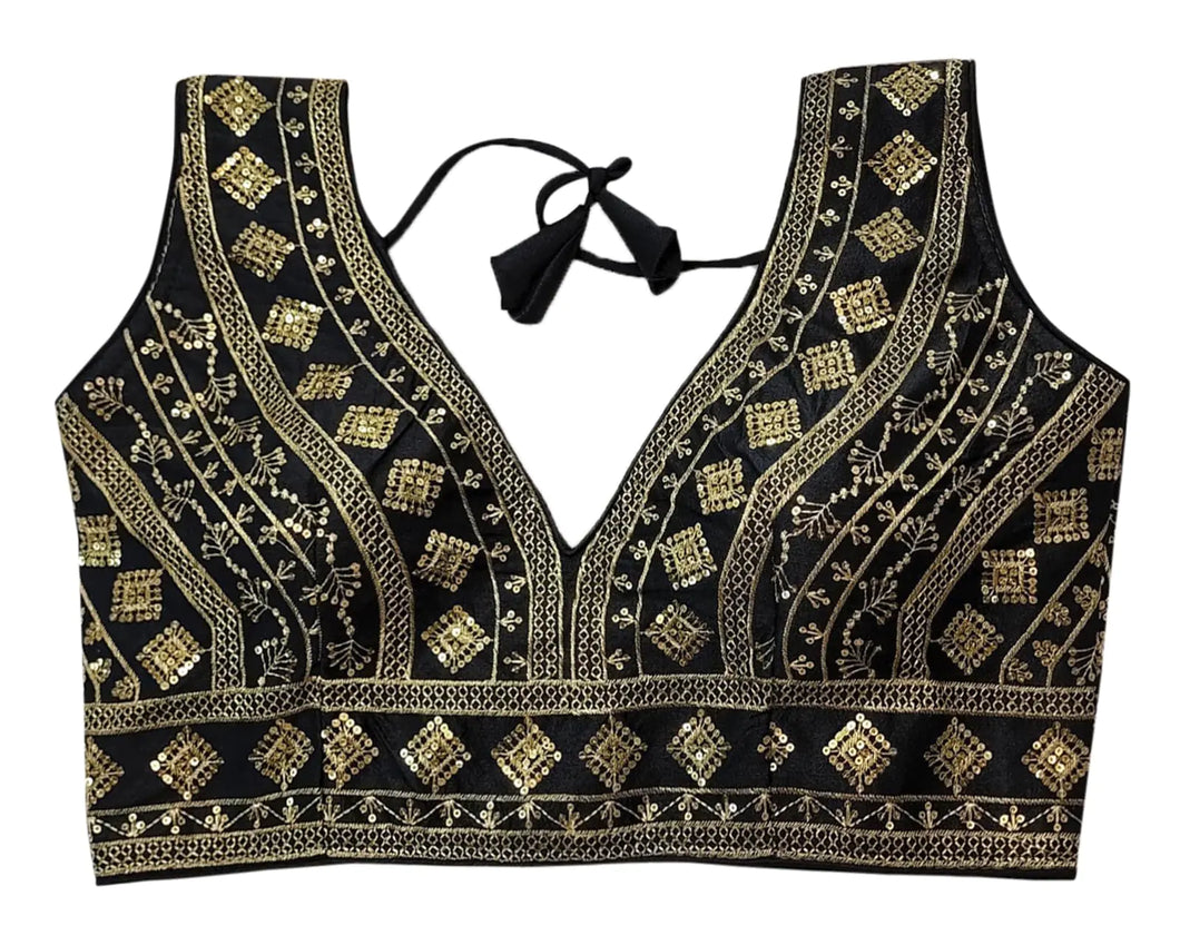 IMTRA FASHION Indian Readymade Tussar Silk Saree Blouse for Women Crop Top Choli-Black-36 ITDinos®