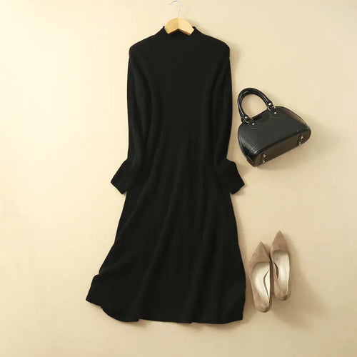 Autumn Winter Women's Long Wool Knit Dress, High Waist ITDinos®