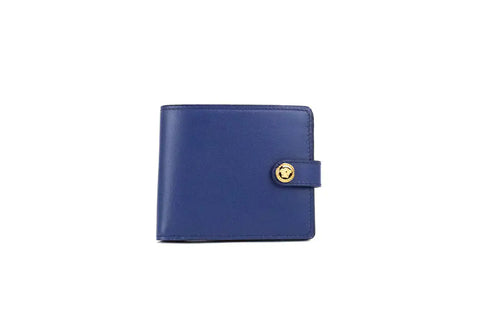 Versace Navy Blue Compact Leather Medusa Snap Bifold Wallet ITDinos®