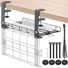 Lade das Bild in den Galerie-Viewer, Kabelmanagement unter dem Schreibtisch Kabelkanal Schreibtisch Ohne Bohren Einziehbar 135-205cm Klemmbar Kabelwanne Kabelkorb Kabelorganizer mit 3 Löchern Kabelclips &amp; Kabelbindern für Büro
