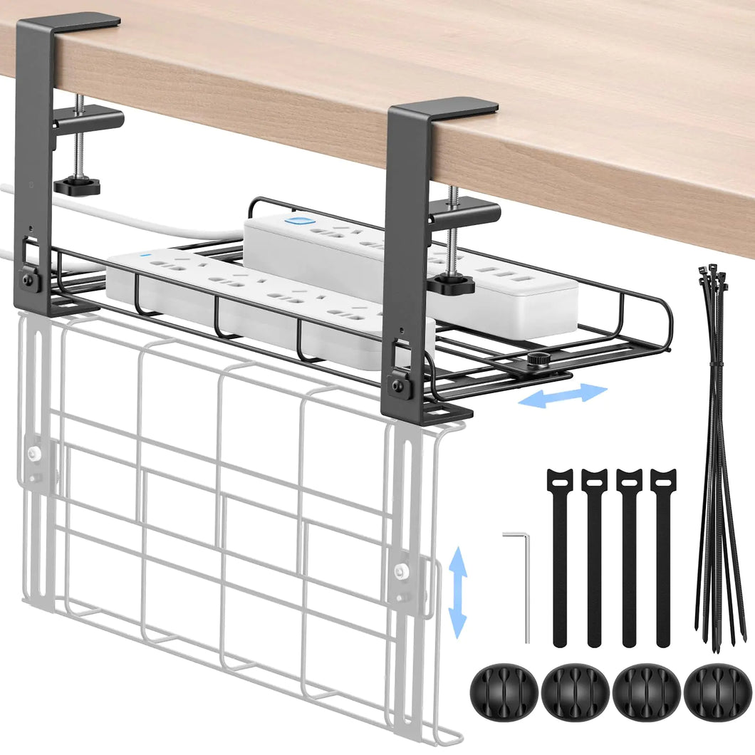 Kabelmanagement unter dem Schreibtisch Kabelkanal Schreibtisch Ohne Bohren Einziehbar 135-205cm Klemmbar Kabelwanne Kabelkorb Kabelorganizer mit 3 Löchern Kabelclips & Kabelbindern für Büro
