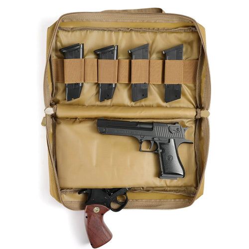 SOWHUP Tactical Pistol Case Padded Handgun Firearm Case Double Shooting Gun Range Duffle Bag with Multiple Magazine Slots for Hunting Shooting Outdoor Activities (Tan) ITDinos®