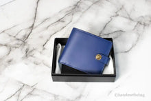 Load image into Gallery viewer, Versace Navy Blue Compact Leather Medusa Snap Bifold Wallet ITDinos®
