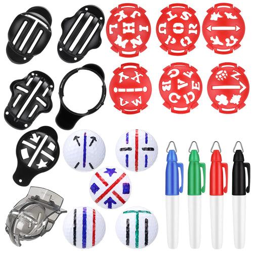 16 Packs Golf Ball Marker Golf Accessories 12 Golf Ball Marking Stencils Letter Stencils Kit Golf Ball Liner Line Marker Template 4 Color Line Markers Pens Golf Ball Alignment and Identification Tool ITDinos®