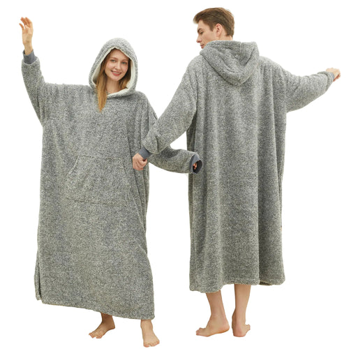 PJGGZ Snuggie blanket for adult Wearable Blanket Hoodies for Women & Men Warm Cozy Sherpa Hooded Blanket Sweatshirt with Giant Pocket(Grey Oversize) ITDinos®