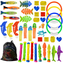 Load image into Gallery viewer, Jasonwell Pool Diving Toys Games - 42PCS Swimming Pool Toys with Dive Sticks and Rings Underwater Treasures Torpedo Bandits Fish Toys etc Fun Water Swim Toys for Boys Girls Adults Kids Teens ITDinos®
