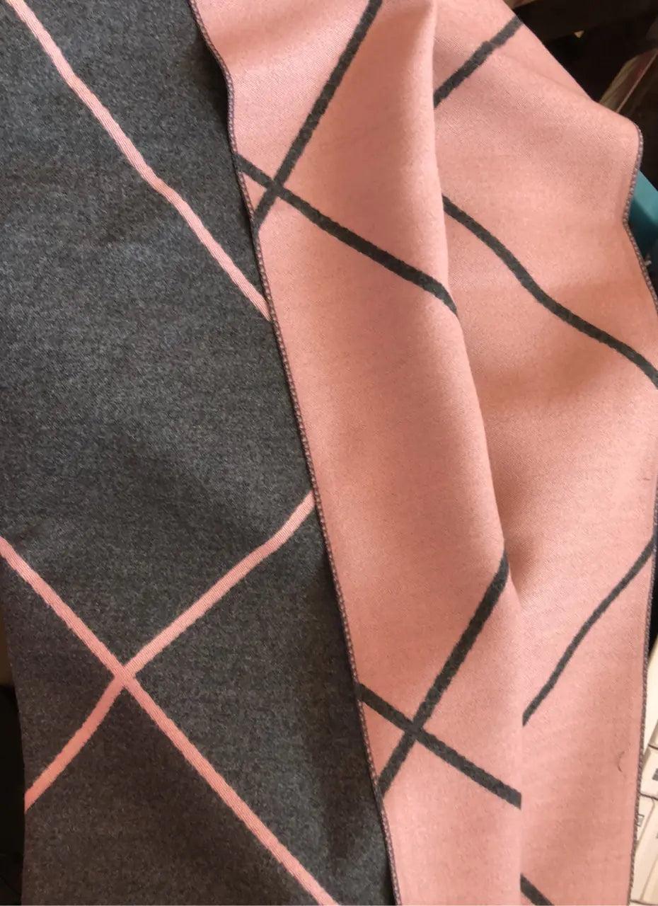 Plaid Cashmere-Feel Double-Sided Scarf/Shawl for Women