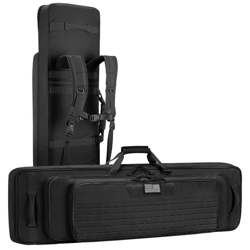 CVLIFE 46 Soft Rifle Case Triple Layered Double Rifle Bag Tactical Long Gun Bag with Lockable Zipper and Backpack Strap Oversized Rifle Backpack Gun Case for Outdoor Hunting Shooting Range Black ITDinos®