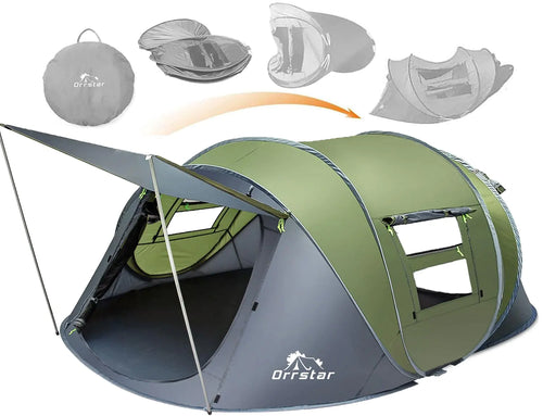 Orrstar Pop Up Tents for Camping 4 Person Waterproof Pop Up Tent Easy Up Setup Camping Tent 4 People 2 Big Doors Instant Tent Family Tent Popup-4P-4Z-Green ITDinos®