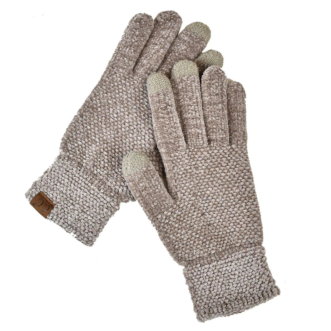 C.C Winter Warm Eco-Friendly Knit Chenille Touchscreen Texting Gloves Taupe ITDinos®