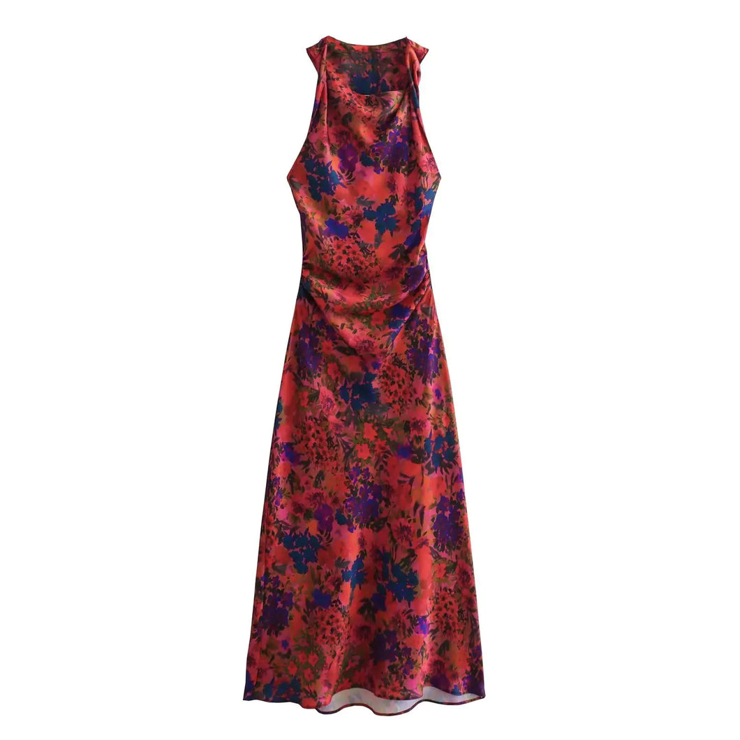 Floral Print Silk Satin Dress