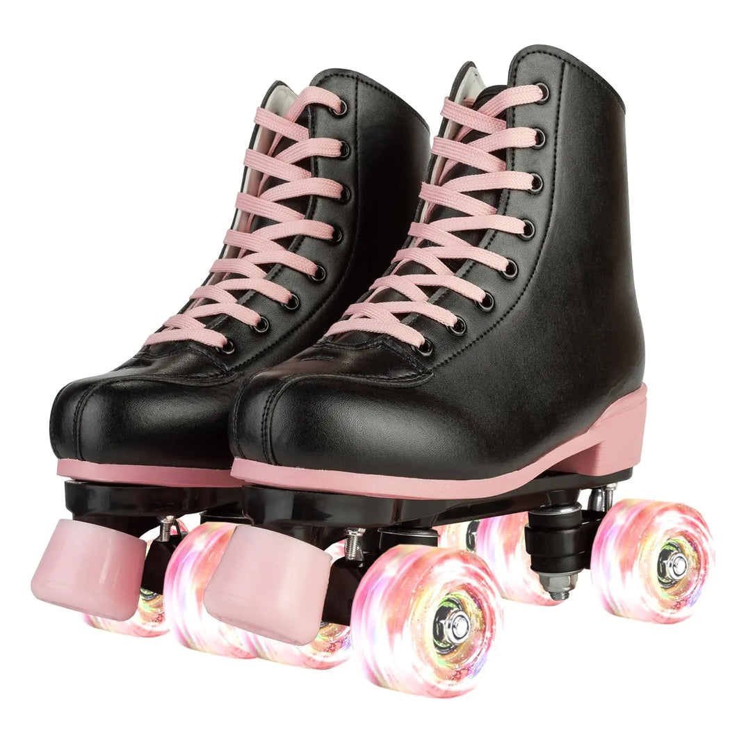 Roller Skates for WomenClassic Shiny Double-Row Four Wheels Derby Skates High Top Outdoor Indoor Skates for Adults Youth (24cm/9.44in-Womens 7 / Mens 5.5)