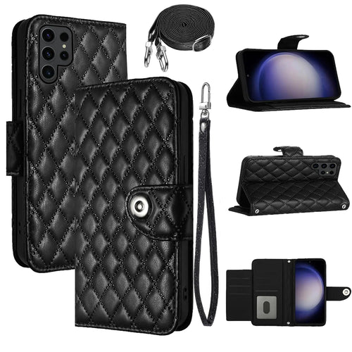 Dswteny Wallet Case for Samsung Galaxy S24 Ultra 5G with Wrist Strap Crossbody Shoulder Strap Argyle Pattern Leather Flip Folio Stand Cell Phone Cover for S24Ultra 24S S 24 24Ultra Girls Women Black ITDinos®