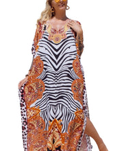 Load image into Gallery viewer, IMAGEKOPE Womens Plus Size Moroccan Print V-Neck Batwing Kaftan Loose Fit Beach Dress Bathing Suit Cover Up ITDinos®
