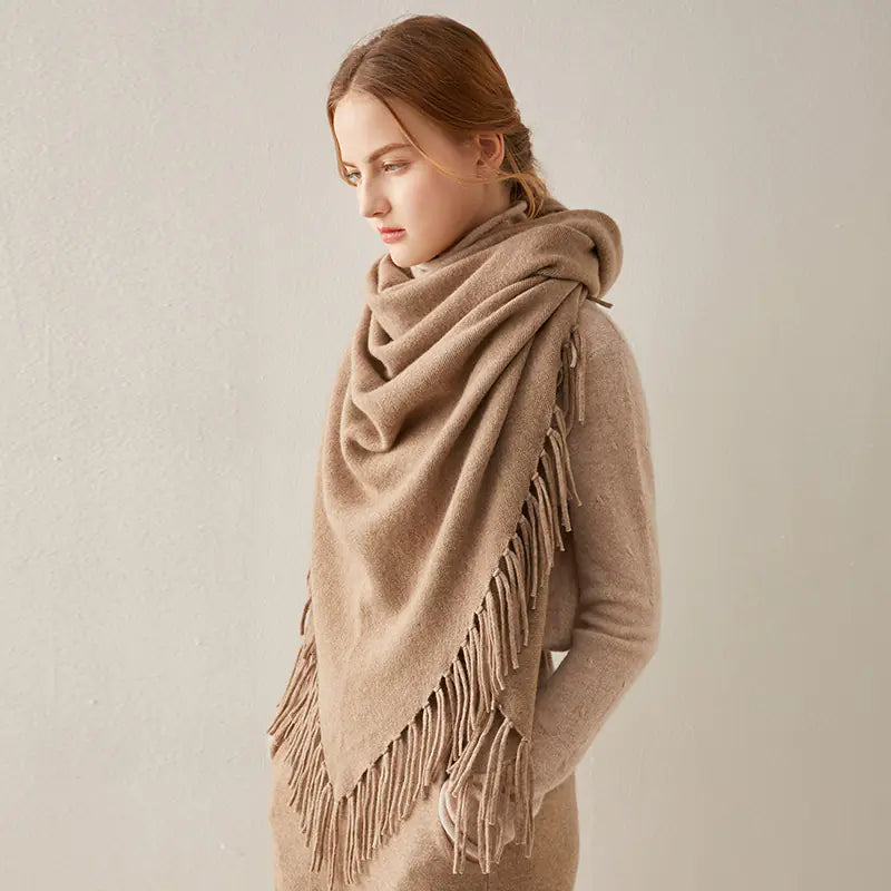 Warm Cashmere Shawl with Fringe Scarf and Wrap