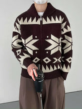 Load image into Gallery viewer, Men&#39;s Knitted Geometric Contrast Color Lapel Cardigan ITDinos®
