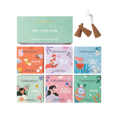 Folkulture Natural Incense Cones Scented Set of 6 Fragrances (120 Cones) with Incense Cones Holder for Relaxation - Green Tea Rose and Geranium Variety Pack Inscents-Cones ITDinos®